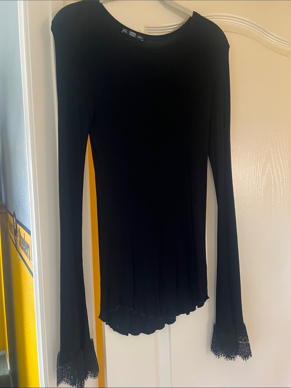 Zara Black Long-Sleeve Top with Lace Cuffs
